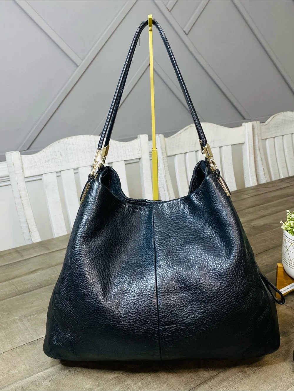 Coach Madison Phoebe Black Pebbled Leather Shoulder Bag Tote Purse Slouchy